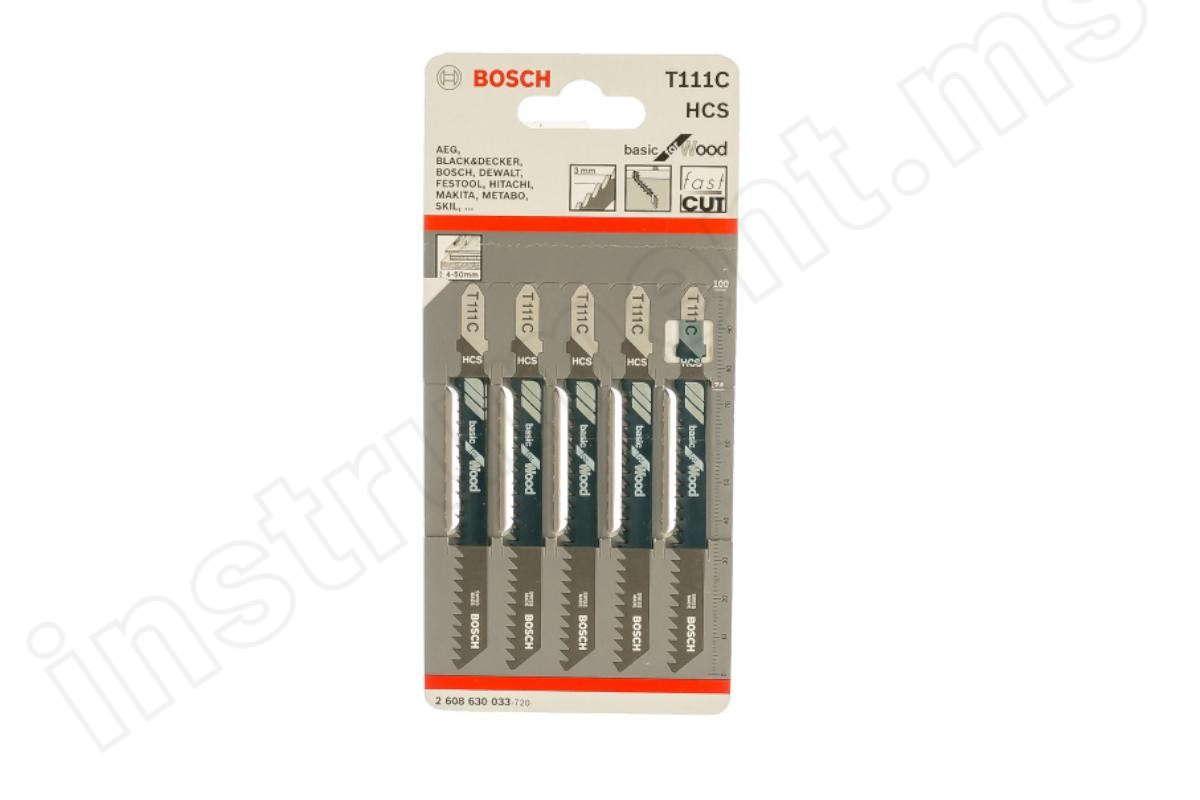 Пилки к лобзику Bosch T111С, Basic for Wood, HCS, 5шт. - фото 1